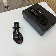 YSL Black Leather Silver Buckle Flat Slippers - 4