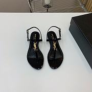 YSL Black Leather Gold Buckle Flat Slippers - 1