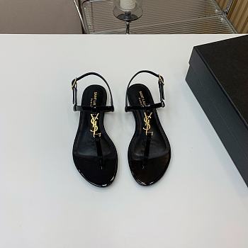 YSL Black Leather Gold Buckle Flat Slippers