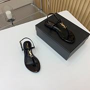 YSL Black Leather Gold Buckle Flat Slippers - 5