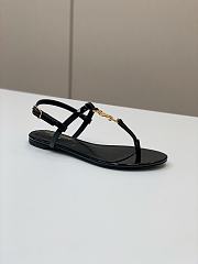 YSL Black Leather Gold Buckle Flat Slippers - 3