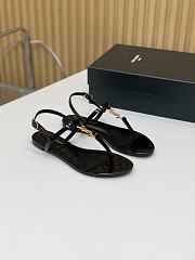 YSL Black Leather Gold Buckle Flat Slippers - 2