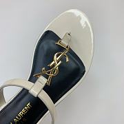 YSL White Leather Gold Buckle Flat Slippers - 4