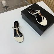 YSL White Leather Gold Buckle Flat Slippers - 3