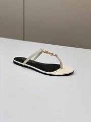 YSL White Leather Gold Buckle Flat Slippers - 2