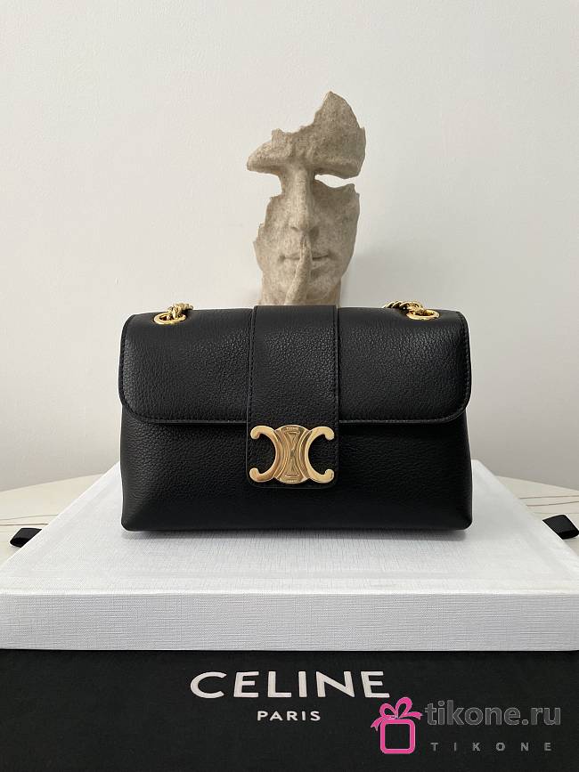 Celine Medium Victorie Bag In Black Gold Logo - 25×15×8cm - 1