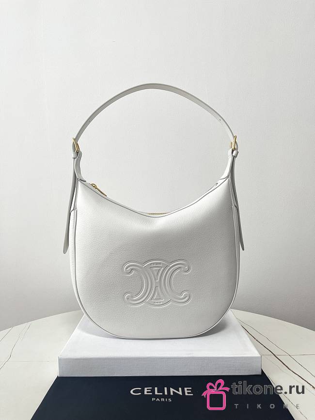 Celine Heloise Hobo In White Leather - 30×28.5×8cm - 1