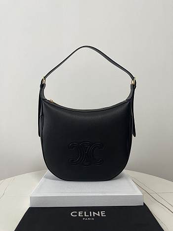 Celine Heloise Hobo In Black Leather - 30×28.5×8cm