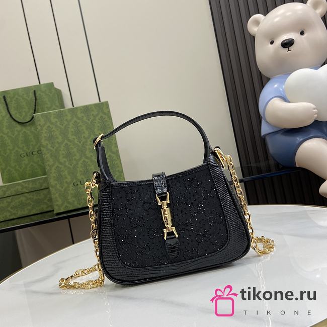 Gucci Jackie 1961 Mini Crystal Bag In Black - 19x13x3cm - 1