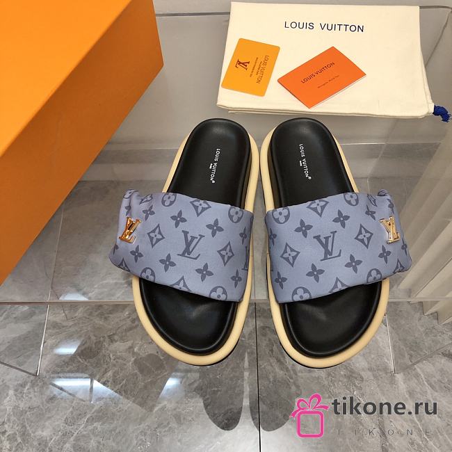 Louis Vuitton Monogram Blue Grey Puffer Slippers - 1