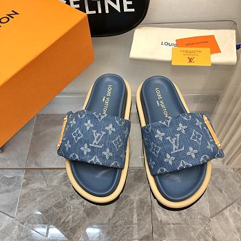 Louis Vuitton Monogram Blue Denim Puffer Slippers