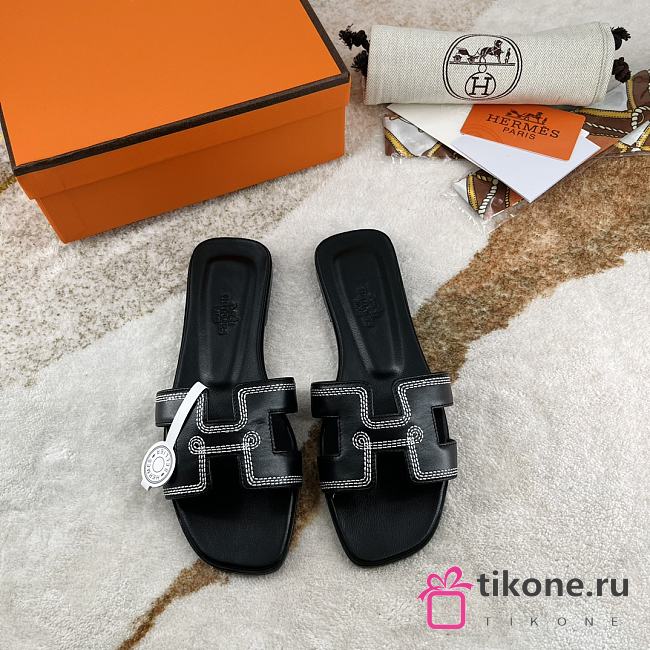 Hermes Oran Sandal Lamskin Black 11579	 - 1