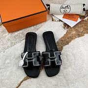 Hermes Oran Black Leather Sandals - 1