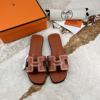 Hermes Oran Brown Leather Sandals