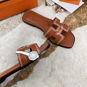 Hermes Oran Brown Leather Sandals - 4