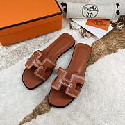 Hermes Oran Brown Leather Sandals - 3