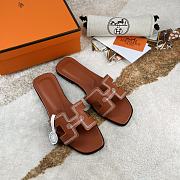 Hermes Oran Brown Leather Sandals - 2