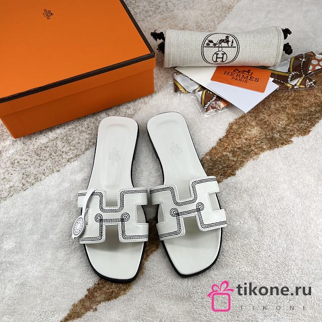 Hermes Oran White Leather Sandals - 1