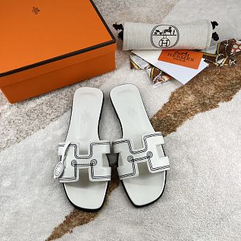 Hermes Oran White Leather Sandals