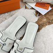 Hermes Oran White Leather Sandals - 5