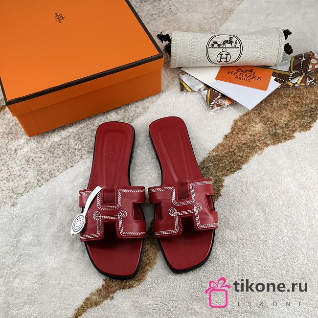 Hermes Oran Red Leather Sandals - 1