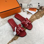 Hermes Oran Red Leather Sandals - 2