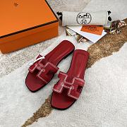 Hermes Oran Red Leather Sandals - 4