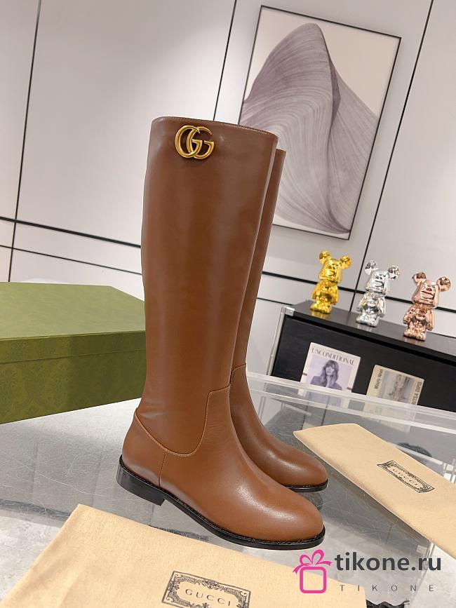 Gucci High Boots In Brown Leather GG Logo - 1