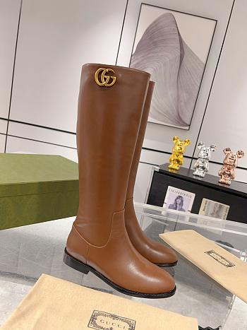 Gucci High Boots In Brown Leather GG Logo