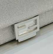 Fendi Baguette Diamond Silver Leather Bag - 27x6x15cm  - 4