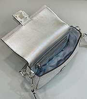 Fendi Baguette Diamond Silver Leather Bag - 27x6x15cm  - 2