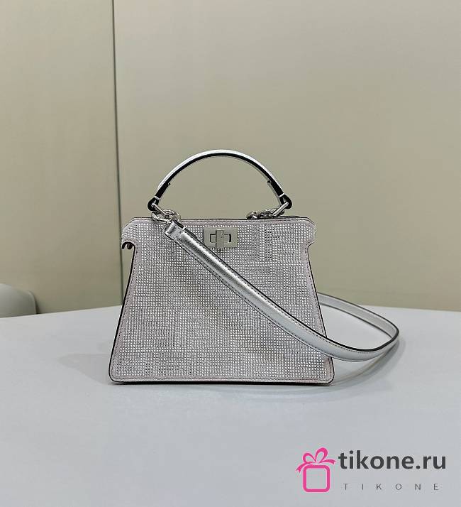 Fendi Peakapoo Petite Silver Bag With Crystal - 20x11x15cm - 1