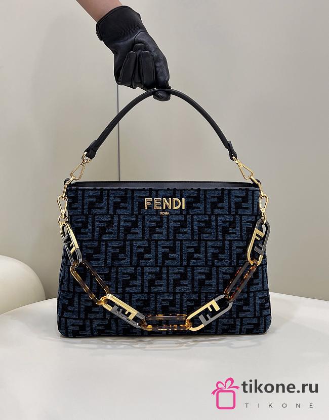 Fendi O'Lock Zip Blue Shoulder Bag - 35x23x14cm - 1