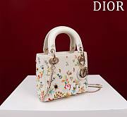 Dior Lady Flower Embroidered White Bag - 17x15x17cm - 2