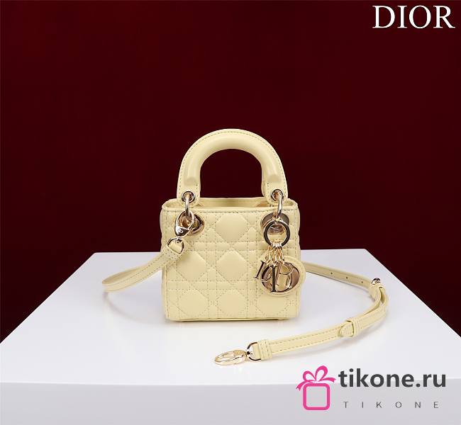 Dior Micro Lady In Yellow Lambskin - 12x10x5cm - 1