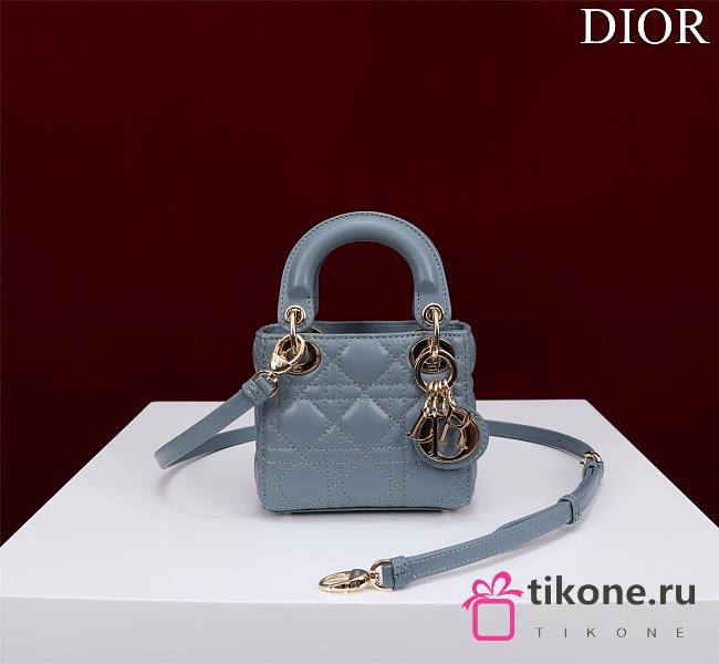 Dior Micro Lady In Blue Lambskin - 12x10x5cm - 1