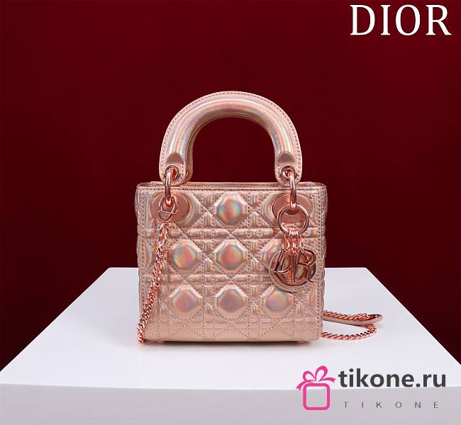 Dior Micro Lady In Pink Shiny Lambskin - 12x10x5cm - 1