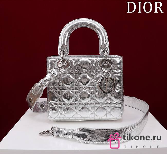 Dior Small Lady In Silver Lambskin - 20x16x8cm - 1