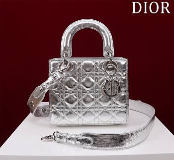 Dior Small Lady In Silver Lambskin - 20x16x8cm