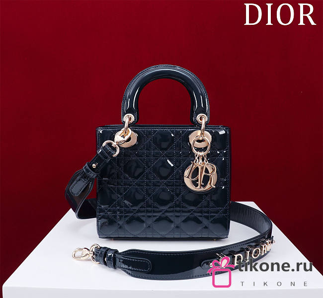 Dior Small Lady In Black Shiny Lambskin - 20x16x8cm - 1