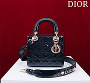 Dior Small Lady In Black Shiny Lambskin - 20x16x8cm - 1