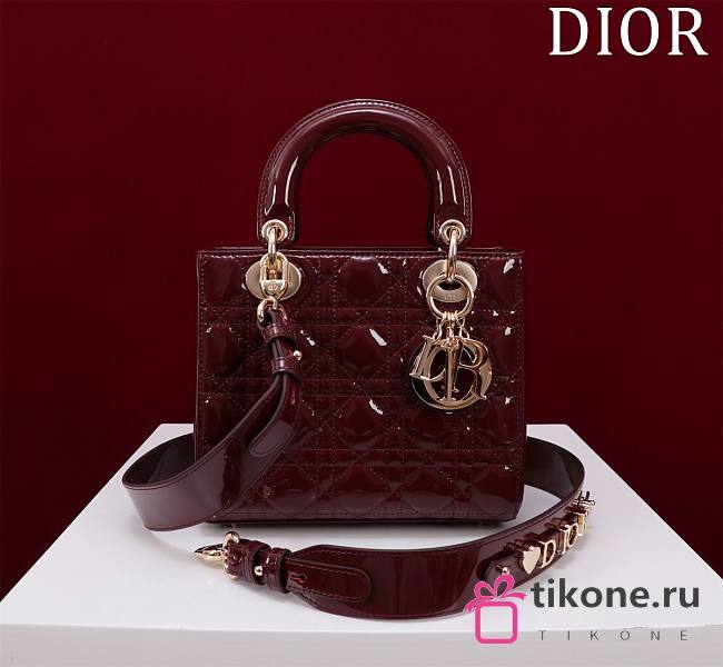 Dior Small Lady In Dark Red Lambskin - 20x16x8cm - 1