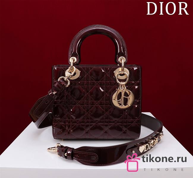 Dior Small Lady In Burgundy Lambskin - 20x16x8cm - 1