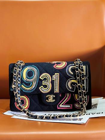 Chanel Retro Woolen Black Flap Bag - 15.5x25.5x6.5cm