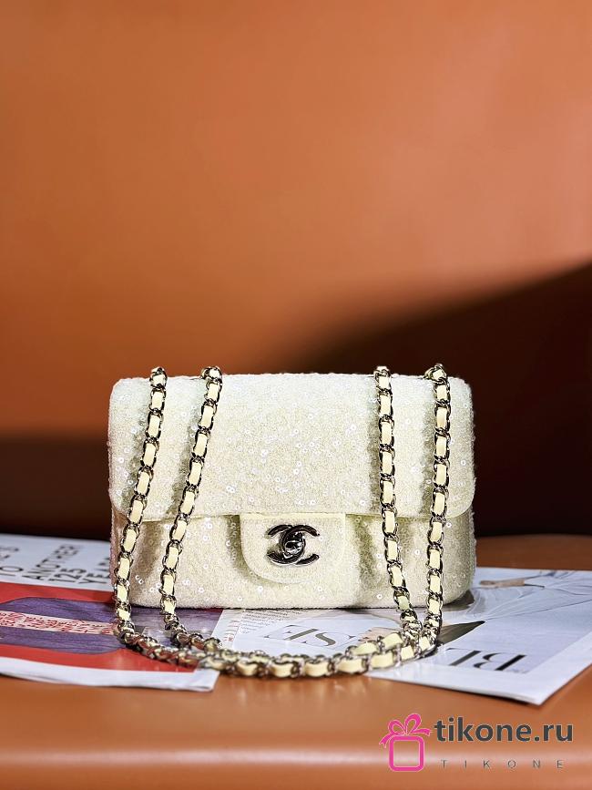 Chanel Sequin Mini Rectangular Flap White 20cm - 1