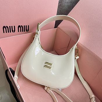 Miumiu Patent Ivory Leather Hobo Bag - 20x17x6cm