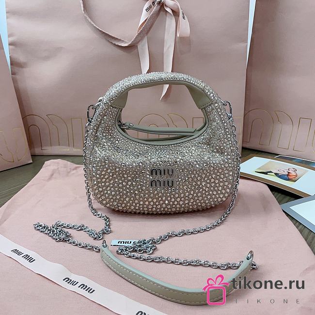 Miumiu Wander Silver Mini Hobo Bag With Crystal - 17×10×6cm - 1