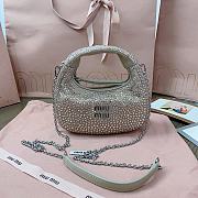 Miumiu Wander Silver Mini Hobo Bag With Crystal - 17×10×6cm - 1