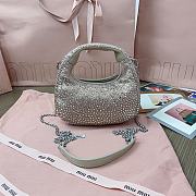 Miumiu Wander Silver Mini Hobo Bag With Crystal - 17×10×6cm - 2