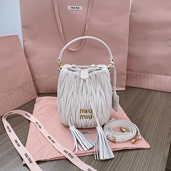 Miumiu Matelassé Nappa White Leather Bucket Bag - 17x15x10cm